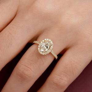 Bague ovale en diamant halo, diamant cultivé en laboratoire, bijoux de mariage et de fiançailles pour femmes, or jaune - Product Image 1