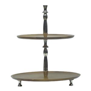 Support à gâteau et dessert en bois à deux niveaux pour servir des outils de poignée en bois et en métal rond créatif moderne gâteau et pâtisseries support gâteau - Product Image 1