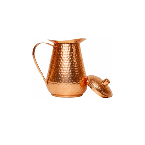 Handcrafted Pure Copper Pitcher with Lid Vintage Hammered Copper Water <b>Jug</b> with Brass Handle Traditional Drinkware for Hotel - Product Image 3