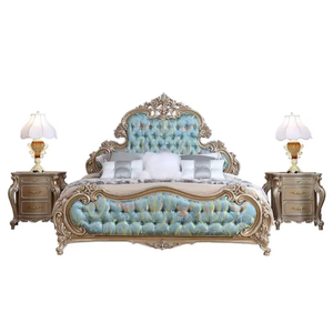 Envío Gratis: Juego de Muebles de Dormitorio de Lujo en Caoba Sólida Dorada y Azul, Tamaño King, Tapizado Francés, Diseño Europeo Antiguo - Product Image 6