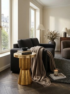 Mesa de Centro Redonda Moderna con Acabado Martillado, 43 cm de Diámetro, Muebles Contemporáneos para Sala de Estar - Product Image 3