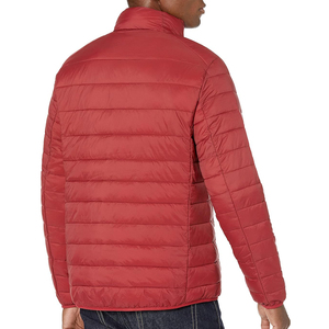 Mens Lightweight <b>Packable</b> Puffer <b>Jacket</b> Insulated Full Zip Quilted Coat with High Neck Collar in Brick Red for Cold Weather - Product Image 3