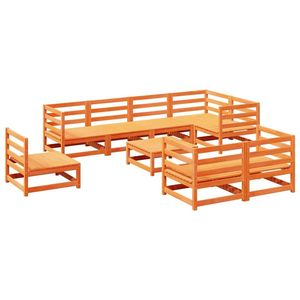 Ensemble de canapés de jardin modulaires en 9 pièces, en bois de pin massif brun ciré, ensemble modulaire en 9 pièces - Product Image 2