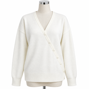 Prime Vista Womens Solid Wrap <b>V</b>-<b>Neck</b> Cardigan Sweater <b>Long</b> <b>Sleeve</b> Button Front Knit <b>Top</b> Trendy Fashion Pullover Regular Fit - Product Image 2