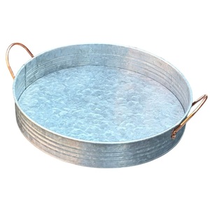 Farmhouse Galvanized Metal Serving Tray <b>Set</b> with Handles Decorative Iron Platter for Home Hotel and Restaurant Catering Use - Product Image 5