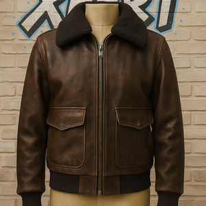 Veste en cuir et toile marron pour homme, style B3 Bomber RAF, col montant, logo sur le devant, respirante, écologique, hiver - Product Image 1