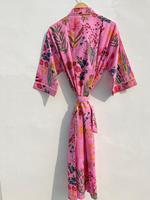 Robe Kimono en Coton Rose à Motifs Floraux pour Femme – Peignoir Léger d'Été, Robe de Spa, Robe de Demoiselle d'Honneur, Logo Personnalisé en Gros