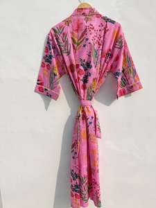 Robe Kimono en Coton Rose à Motifs Floraux pour Femme – Peignoir Léger d'Été, Robe de Spa, Robe de Demoiselle d'Honneur, Logo Personnalisé en Gros - Product Image 5