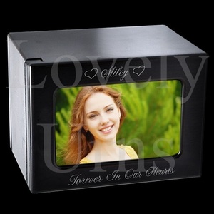 Wholesale MDF cremation <b>urn</b> with slider photo window medium or <b>large</b> adult keepsake memorial ashes container - Product Image 2