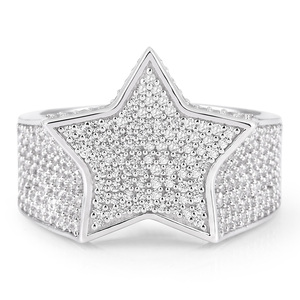 Bague étoile en moissanite, argent sterling 925 plaqué rhodium, bague grappe, bijoux de mariage modernes de luxe, style hip-hop, cadeau pour lui et pour elle - Product Image 2