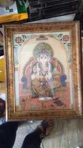 Traditional Indian Handcrafted Gemstone Dust Painting <b>Framed</b> Lord Ganesha Wall Art <b>Canvas</b> Glass Board Hindu God For Home Decor - Product Image 2