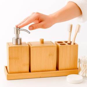 Handmade Wooden <b>Bathroom</b> Set Natural <b>Rustic</b> Accessories For Modern <b>Vanity</b> Counter Hotel Resort And Home Decor - Product Image 1