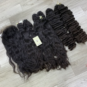 Extensiones de cabello humano vietnamita de onda profunda al por mayor, negro natural, ondulado natural, doble trama, cosidas a máquina, directamente de fábrica. - Product Image 4