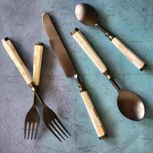 Stainless Steel & Resin <b>Silver</b> Plated Mirror Polish Eco-Friendly Long Handle Wedding Cutlery <b>Set</b> - Product Image 2