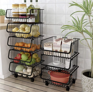 OEM/ODM Vietnam 5-Tier <b>Stackable</b> Metal Fruit Vegetable Storage Rack Kitchen <b>Basket</b> Shelf with Lockable Casters - Product Image 2