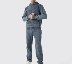 ชุดวอร์มวินเทจสำหรับผู้ชาย – เสื้อฮู้ดและกางเกงวอร์มแบบย้อมสีเอซิด ชุดลำลองสไตล์สตรีทแวร์ 2 ชิ้น - Product Image 1