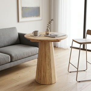 Rustic Solid Wood Round Dining <b>Table</b> Natural Timber Conical Pedestal Base Wooden <b>Bistro</b> <b>Bistro</b> <b>Table</b> Living Room Home Furniture - Product Image 5