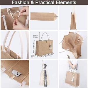 Stylish Jute Picnic Tote <b>Bag</b> with Cotton Handles Eco Friendly Grocery and Travel <b>Bag</b> - Product Image 5