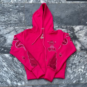 Sudadera con capucha para hombre, rosa magenta, bordada con pedrería, personalizada, extragrande, 100% algodón, forro polar grueso, ecológica, con cremallera - Product Image 1