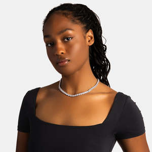 Women's 925 <b>Silver</b> Moissanite <b>Choker</b> Necklace Round Brilliant Cut Channel Set Rhodium Plated Luxury Tennis Style - Product Image 2