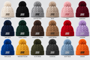 Bonnet en tricot torsadé personnalisé avec logo SE, pompon, chaud pour l'hiver, tricot épais, revers souples et extensibles, mode, extérieur, vente en gros, OEM, ODM - Product Image 4