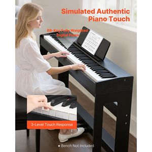 Black 88-Keys Fully Weighted Digital Piano for Beginners Electric <b>Keyboard</b> Furniture Stand Power Adapter Triple Pedal Record - Product Image 2