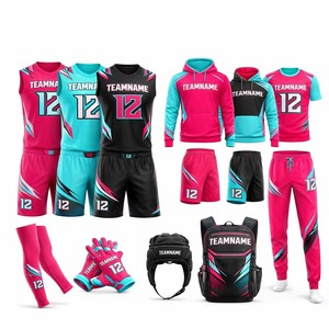 Ensemble d'uniformes de football 7 sur 7 sublimés à compression pour hommes, équipement complet rouge et bleu, 11 pièces, évacuation de l'humidité, toutes saisons, vêtements ajustés - Product Image 3