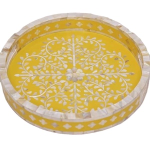 Bandeja con incrustaciones de hueso azul claro decorativa hecha a mano de primera calidad Solución de servicio elegante para interiores del hogar, decoración de mesa de utensilios de cocina - Product Image 4