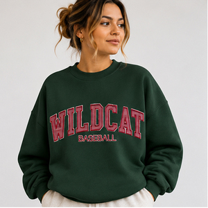 Sweat-shirt à col rond surdimensionné pour femme Wildcat Baseball, design brodé avec lettres, en polaire, vêtement décontracté - Product Image 2