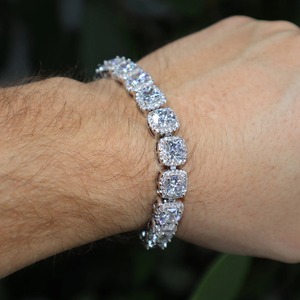 Luxury Round Cut Halo VVS Moissanite Tennis Bracelet <b>Silver</b> Iced Out Bracelet <b>for</b> Women <b>Men</b> Custom Jewelry - Product Image 6