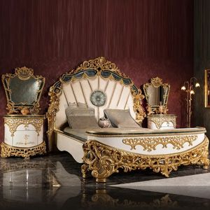 Hot Sale Hotel Nelligan Luxury Royal Classic Gold White Bedroom Set Carved Wooden Bed Frame Tufted Upholstered European style - Product Image 1
