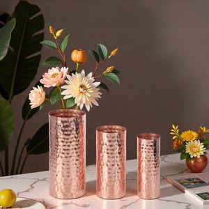 New design Hammered Metal Flower <b>Vases</b> 3 Pack Decorative <b>Vase</b> <b>Set</b> for Home Decor Living Room Centerpiece custom logo acceptable - Product Image 5