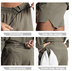 Shorts de sport décontractés d'été pour hommes, couleur unie, avec poche intérieure, respirants, séchage rapide, pour fitness, entraînement et course à pied (vente en gros) - Product Image 6