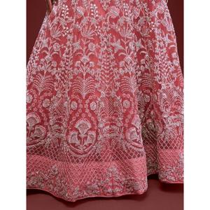 Gorgeous Coral Embroidered <b>Net</b> Wedding Wear Lehenga Choli - Product Image 2