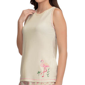 Camiseta sin mangas de algodón con bordado de flamencos para mujer, cuello redondo, estilo casual - Product Image 1