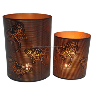 Bougeoir votif en fer décoratif pour la maison lot de 2 pièces avec fini enduit de poudre noire bougeoir décoratif votif - Product Image 1