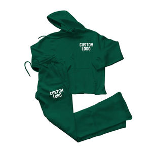 Conjunto de Sudadera con Capucha de Felpa de Algodón Verde con Logotipo Personalizado, Sudadera Informal de Otoño para Hombre, Corte Regular, con Bolsillo, Impresión por Transferencia de Calor - Product Image 1