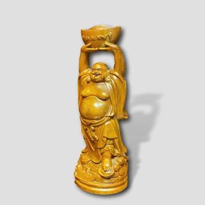 Traditional Rosewood Happy Buddha <b>Statue</b> Handcrafted Wooden Feng Shui Ornament for Living Room and Business - Product Image 1