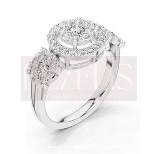 Bague de fiançailles classique pour femme avec halo de diamants taille brillant ronde, en argent, solitaire à quatre griffes, bague classique en diamant pour soirée - Product Image 5