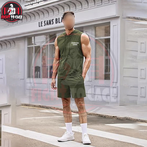 Vêtements de sport légers pour l'automne, respirants et anti-transpiration, pour la musculation, la course à pied, les tenues décontractées, sans manches, avec capuche et shorts - Product Image 5