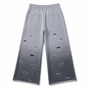 Pantalon de survêtement large premium effet vieilli, coupe déchirée, ourlet ouvert décontracté, taille élastique, style streetwear épais - Product Image 3