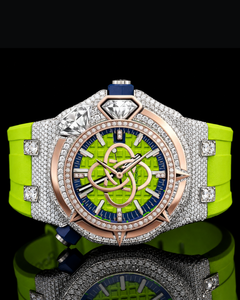 Montre de luxe pour hommes, boîtier en or de 43mm, cristal saphir, bracelet analogique en silicone vert - Product Image 1