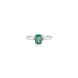 Classy Handmade Solid 925 Sterling <b>Silver</b> 100% Genuine Octagon Cut <b>Emerald</b> & Round Diamond Fine <b>Ring</b> For Women - Product Image 1