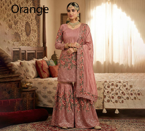 Indian Supplier Elegant Design Fashion Designer Silk Georgette Sharara Palazzo Salwar Suit Party Slim Fit Summer Quick Dry - Product Image 1