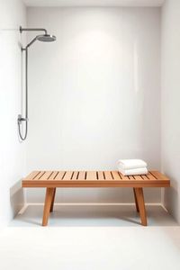 Solid Teak <b>Wood</b> Bathroom Bench Slatted <b>Shower</b> <b>Stool</b> Extended Spa Restroom Bench - Product Image 3