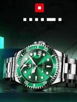 Montre à quartz pour homme avec lunette verte tendance, aiguilles lumineuses, étanche, style décontracté, montre de plongée pour homme