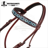 Bridon d'équitation confortable pour chevaux de sport et de course, avec personnalisation de marque, couleurs turquoise, en laiton, pour l'équitation et les soins équestres, Western Blankets House