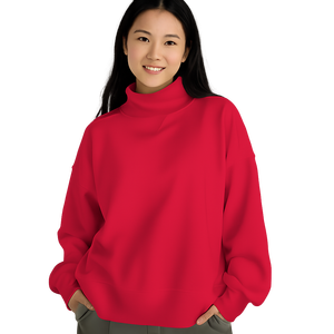 Sudadera de cuello alto extragrande para mujer, de color liso, con hombros caídos, manga larga, de punto de algodón, para otoño - Product Image 4