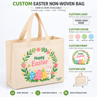 Sacs fourre-tout réutilisables en tissu non tissé imprimés avec des motifs de lapin, d'œufs de Pâques et de couronnes de printemps, pour l'emballage de cadeaux, vente en gros