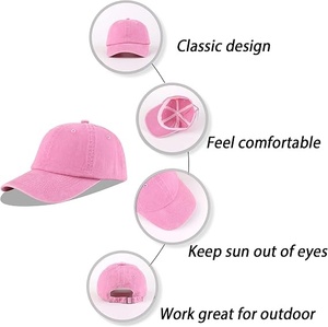 Casquette de baseball rose à 6 panneaux, réglable, unisexe, décontractée, couleur unie, en coton lavé, taille adulte - Product Image 3